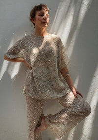 Oversized Sequin Top - Beige - By Frankie