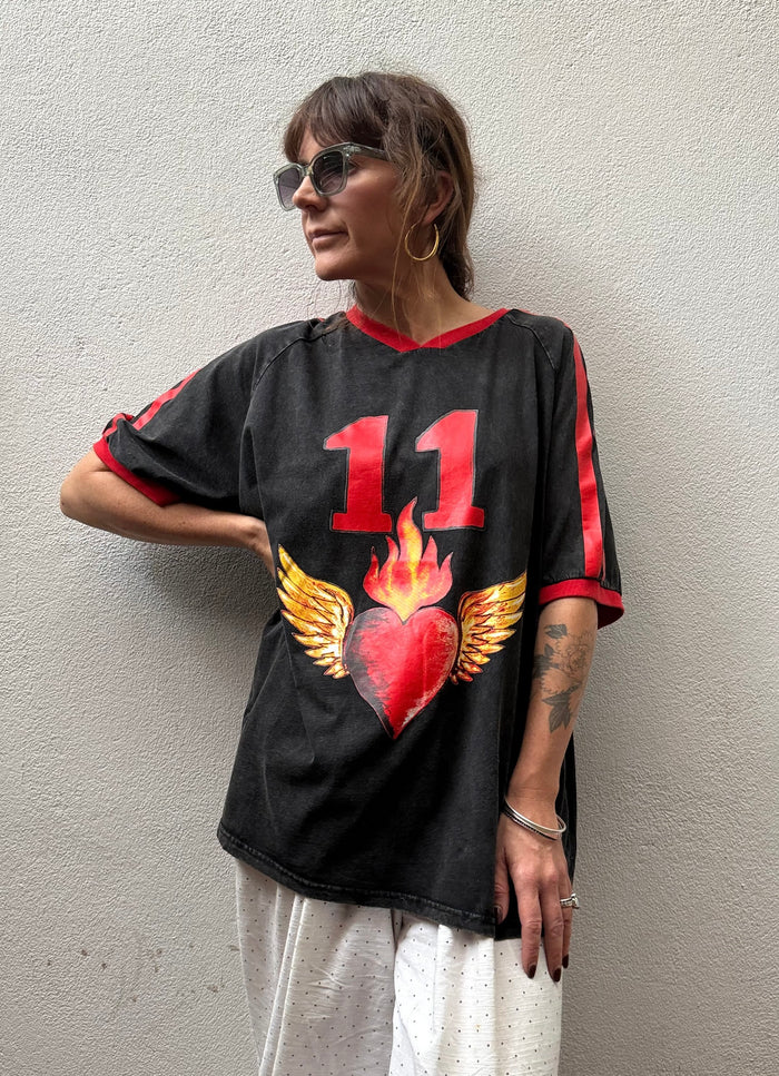 Eleven Heart Graphic Tee – Washed Black – By Frankie