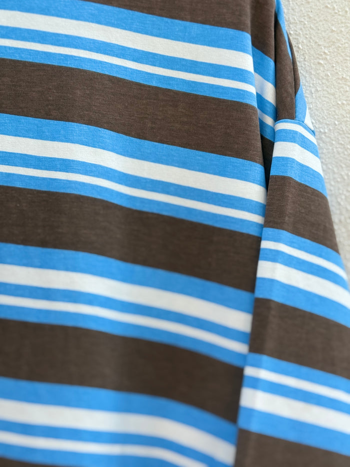 Blue & Choc Brown Stripe Oversized Tee – By Frankie