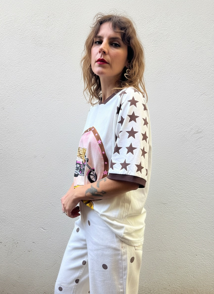 Ride or Die Ringer Tee – White / Chocolate – By Frankie