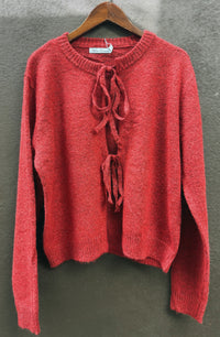 Tie Front Knit Top - Vintage Red Marle