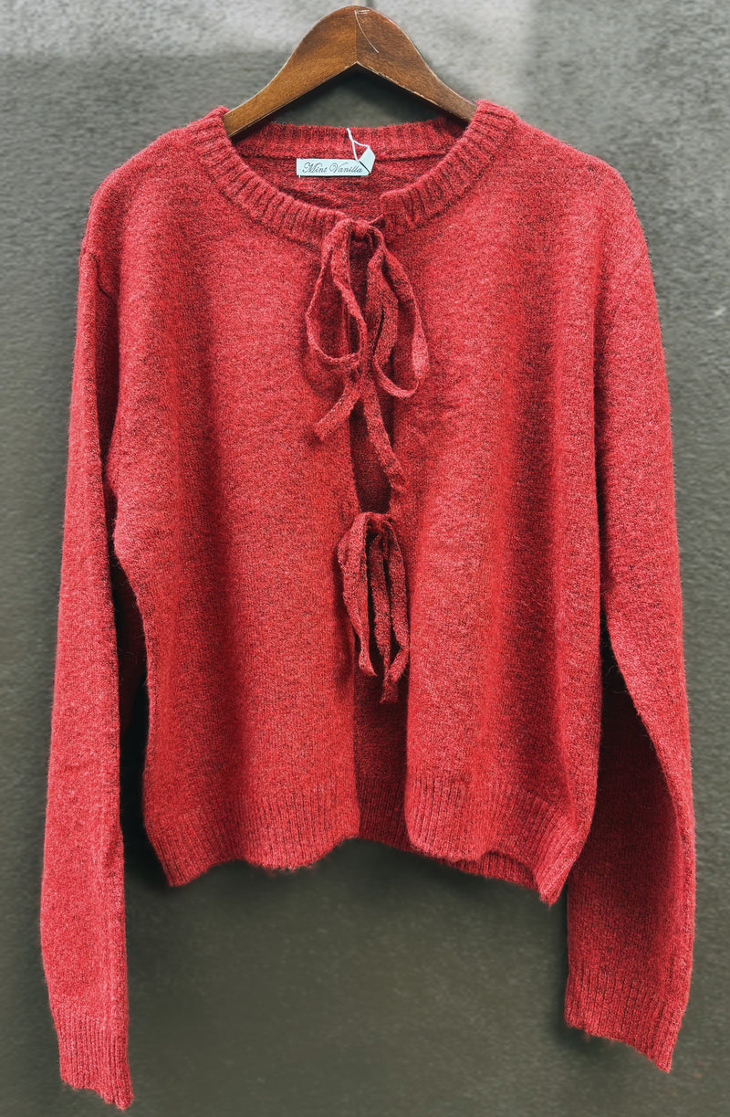 Tie Front Knit Top - Vintage Red Marle