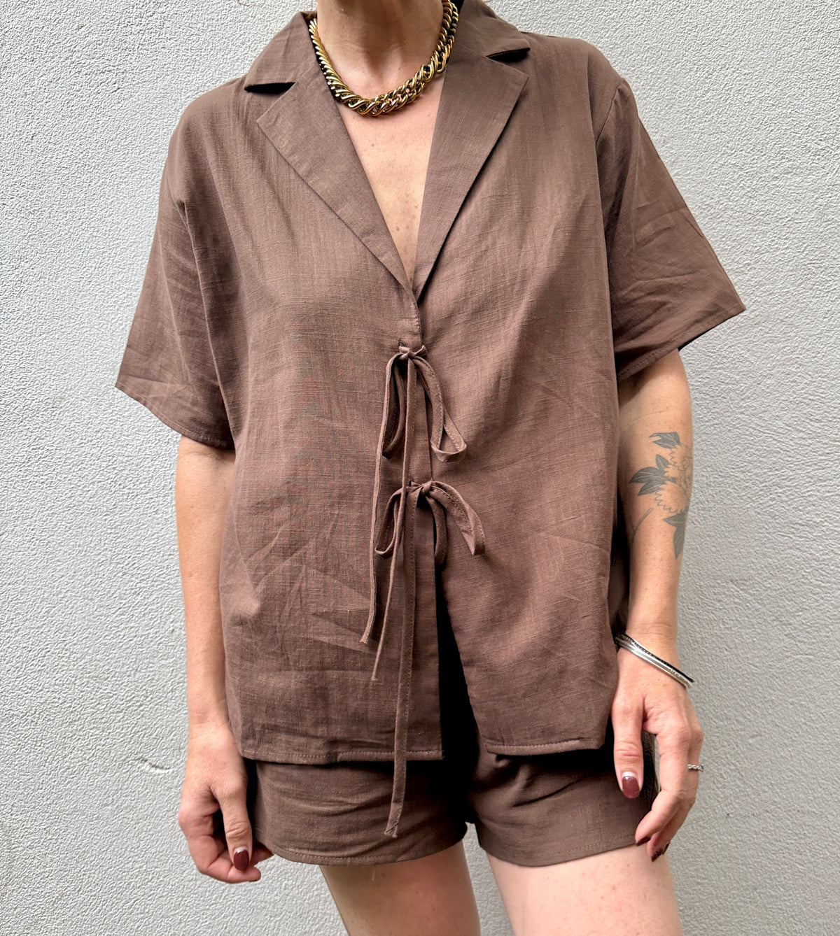 Chocolate Tie-Up Cotton Top – By Frankie