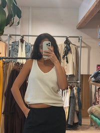 Relaxed V-Neck Knit Tank - Sleeveless Summer Knit - Vintage White