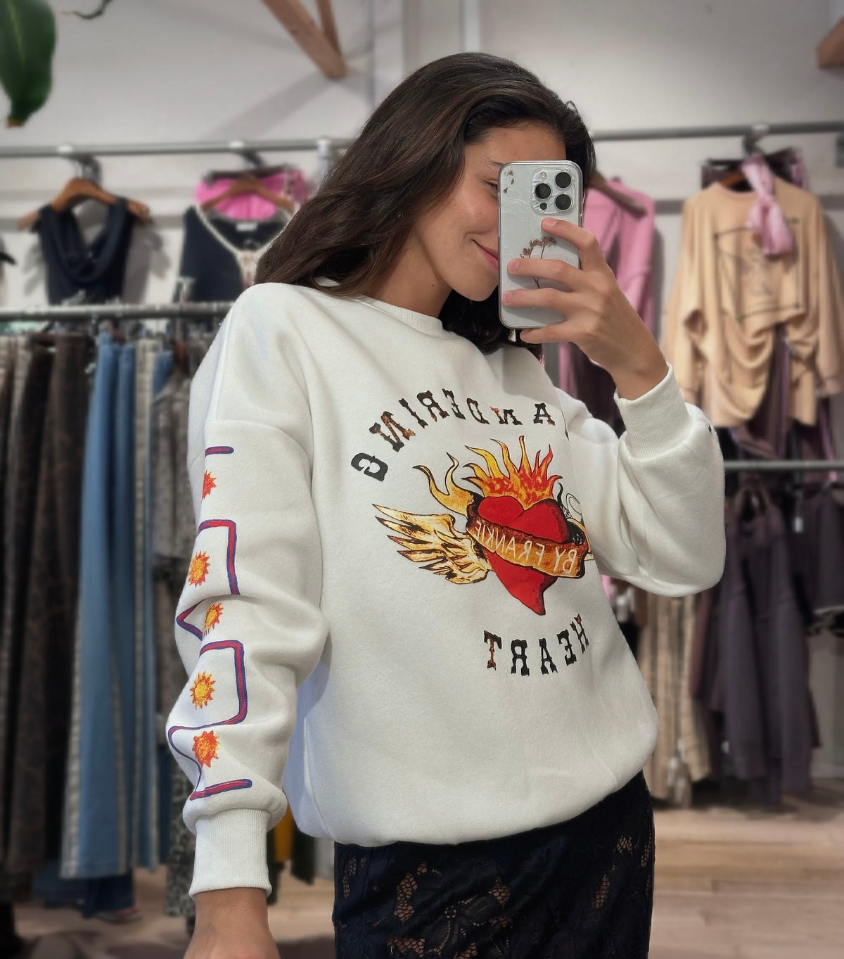By Frankie / Wandering Hearts Fleece Jumper - White