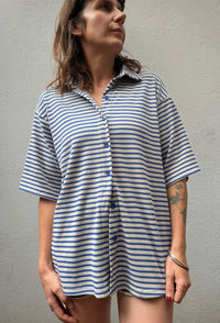 Stripe Rib Shirt – Blue & Grey Marle – By Frankie