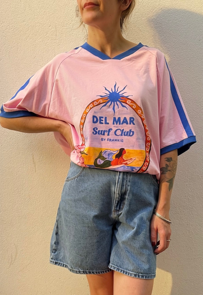 Del Mar Surf Club Ringer Tee – Pink / Blue – By Frankie