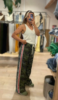 By Frankie Dark Camo Heart Racer Jeans - Red Heart Side Stripe