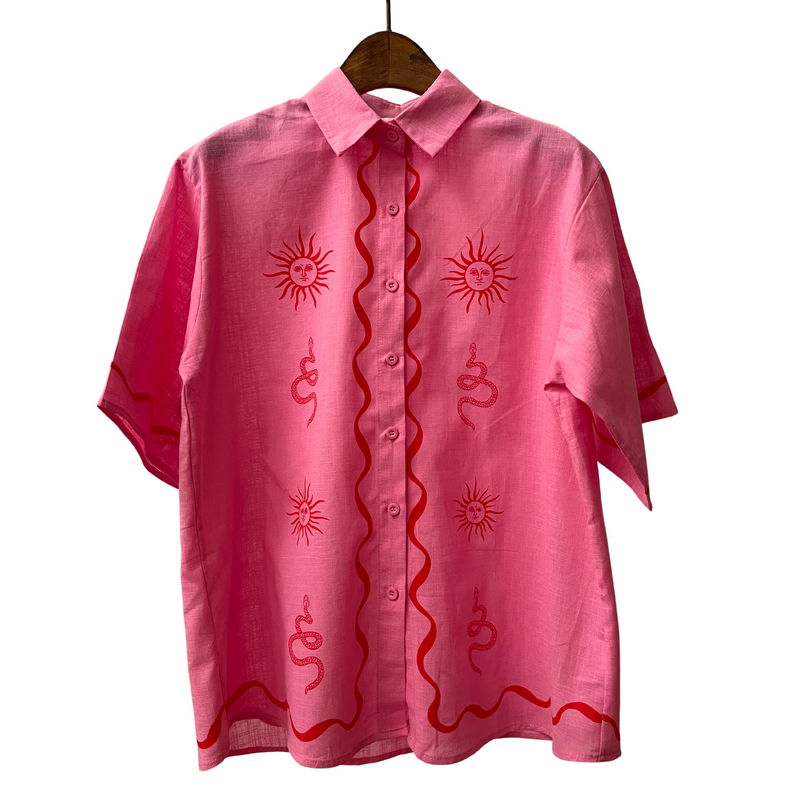 Snake Print Linen Shirt / Hot Pink