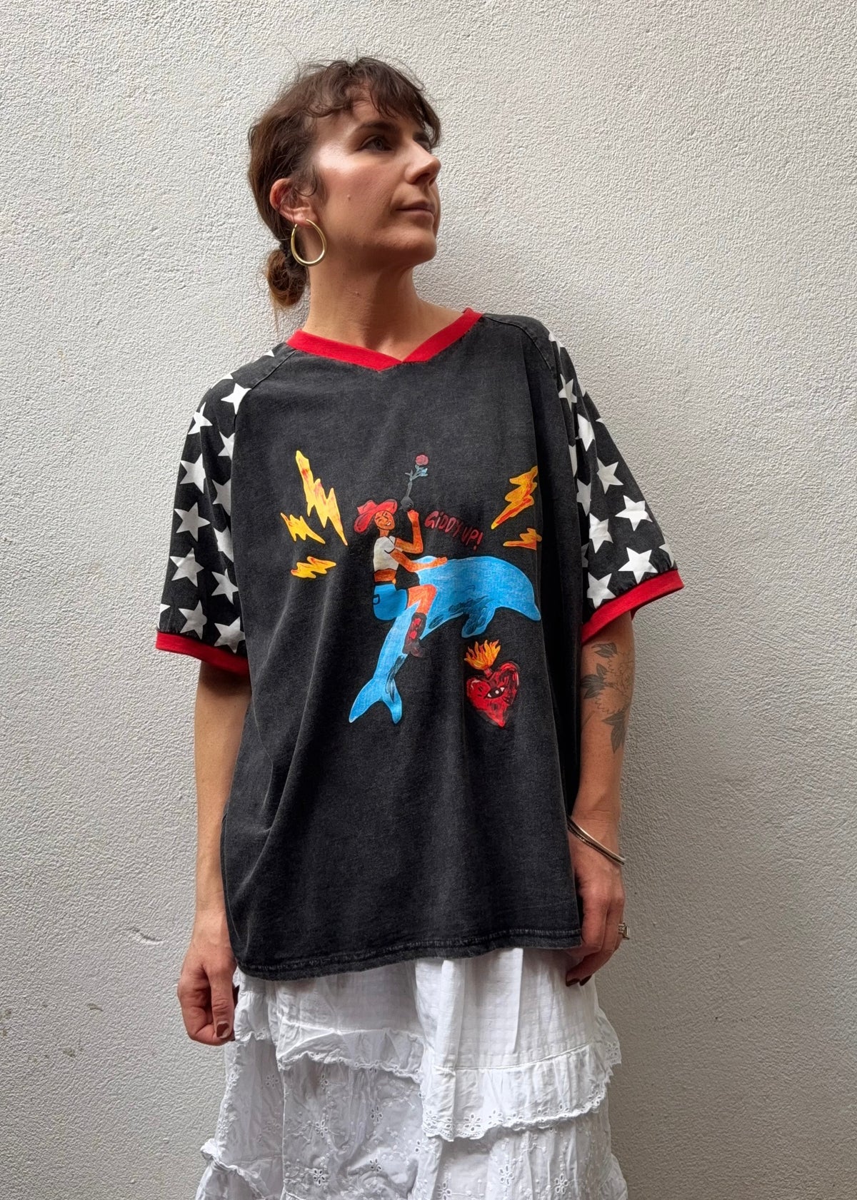 Giddy Up Graphic Tee – Washed Black / Raspberry – By Frankie