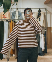 Oversized Striped Long Sleeve Tee - Dusty Pink & Chocolate Brown
