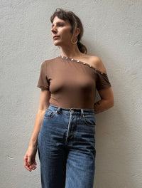 Off-Shoulder Button Top - Chocolate