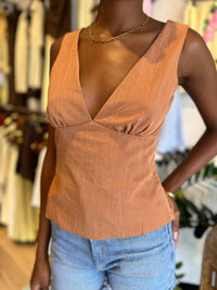 V-Neck Tie Back Top – Terracotta