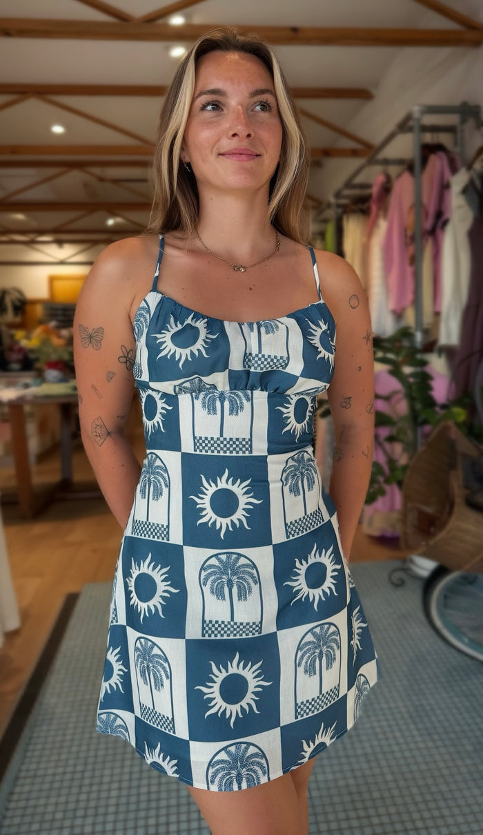 Palm Twist-Back Mini Dress