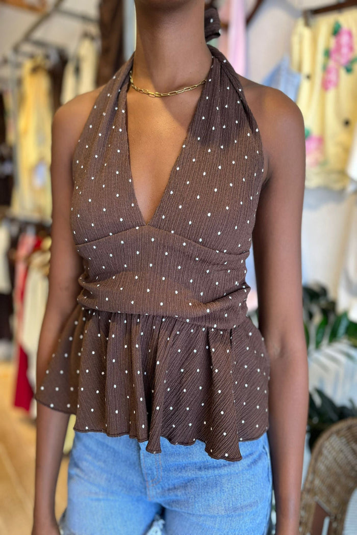 Polka Dot Halter Top – Chocolate Brown