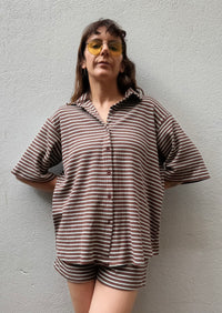 Stripe Rib Shirt – Chocolate & Turquoise – By Frankie