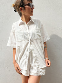 Contrast Stitch Cotton Shirt – White/Tan – By Frankie