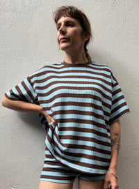 Chocolate & Blue Waffle Stripe Cotton Top – By Frankie
