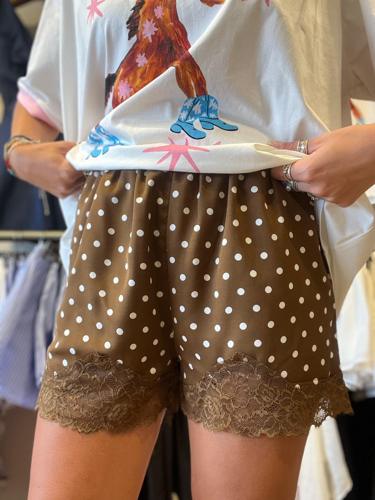 Chocolate Polka Dot Lace Shorts – By Frankie