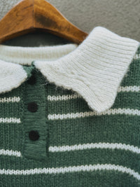 Retro Stripe Knit Polo / Vintage Green