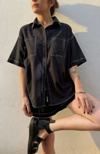 Contrast Stitch Cotton Shirt – Black / White – By Frankie