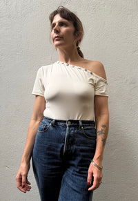 Off-Shoulder Button Top - Cream