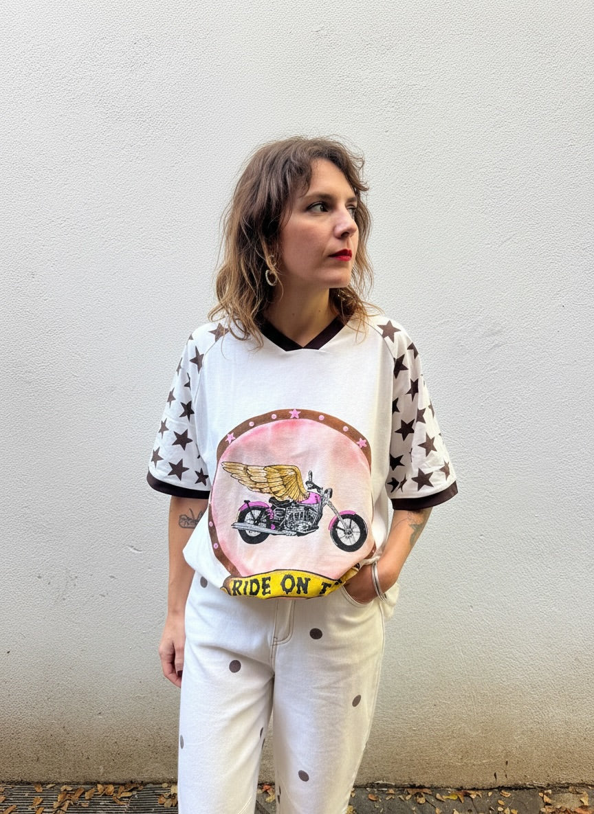 Ride or Die Ringer Tee – White / Chocolate – By Frankie