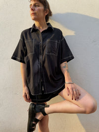 Contrast Stitch Cotton Shorts – Black / White – By Frankie