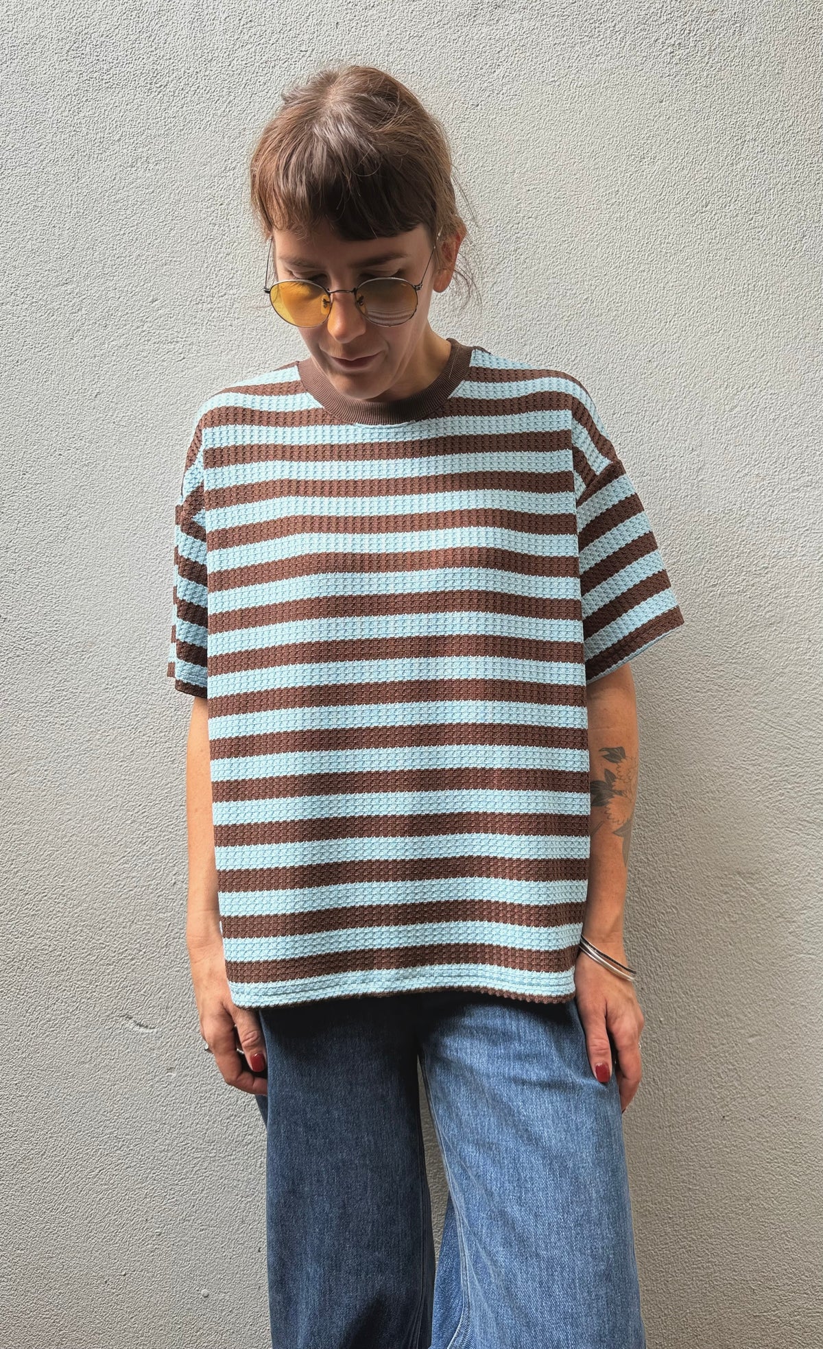 Chocolate & Blue Waffle Stripe Cotton Top – By Frankie