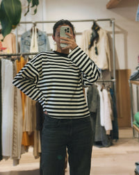 Oversized Striped Long Sleeve Tee - Ecru/Classic Black