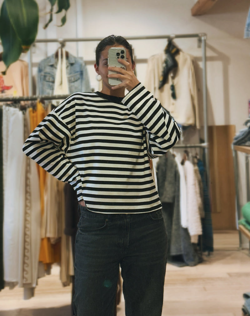 Oversized Striped Long Sleeve Tee - Ecru/Classic Black