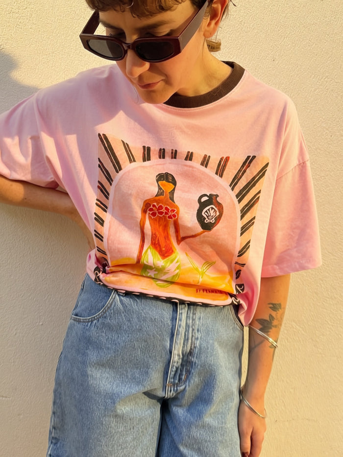 Mermaid Urn Ringer Tee – Pink / Chocolate – By Frankie