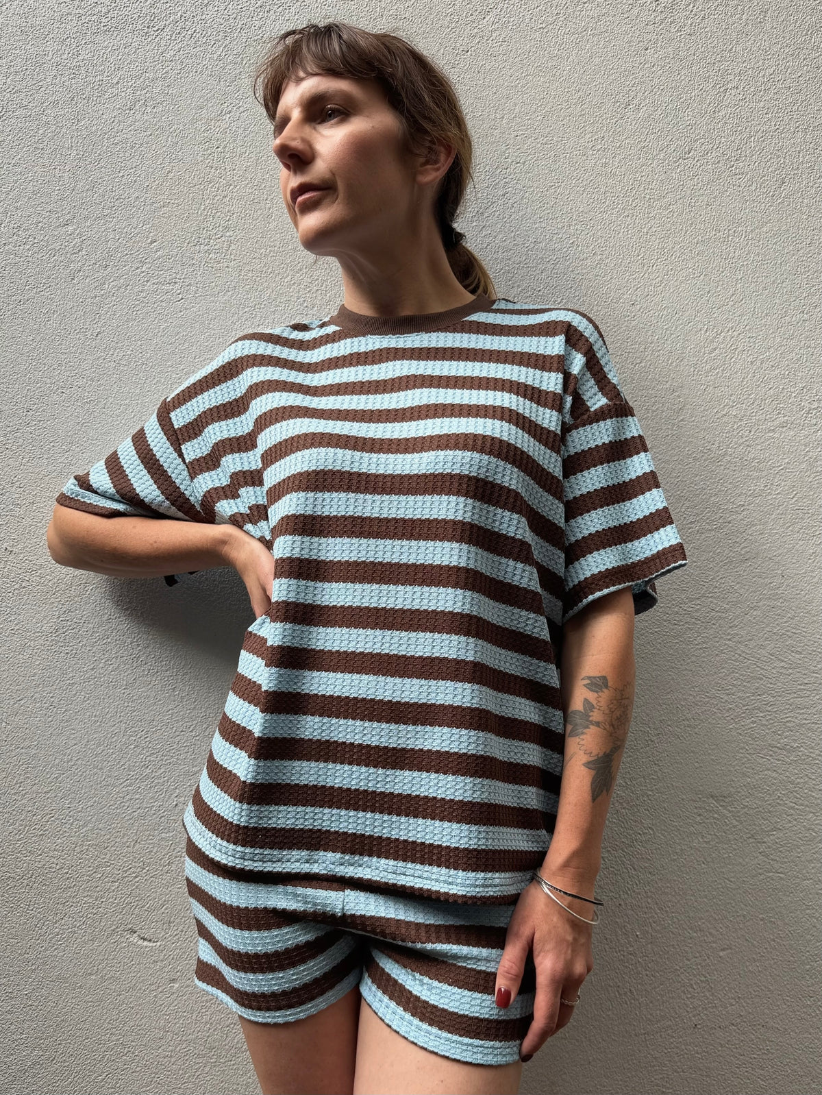 Chocolate & Blue Waffle Stripe Mini Shorts – By Frankie