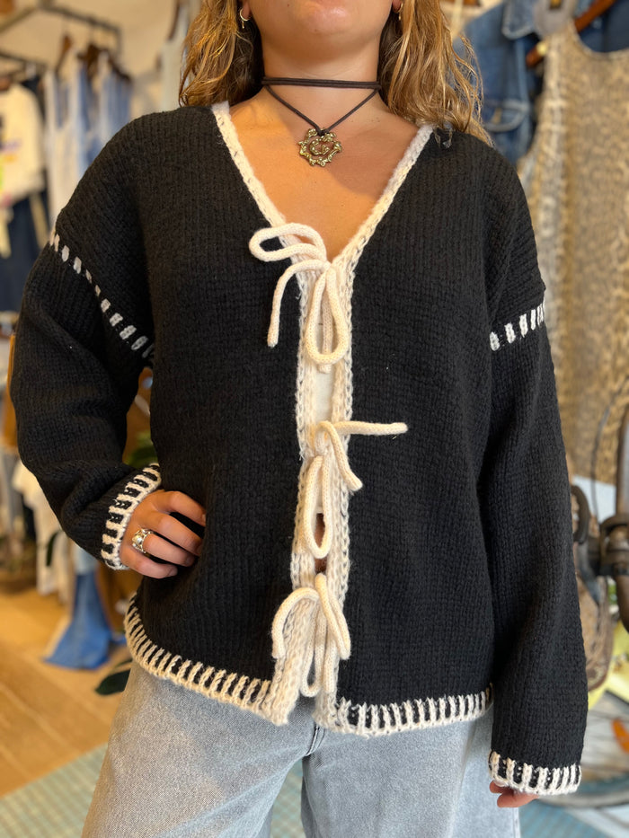 Tie Up Cardi - Black