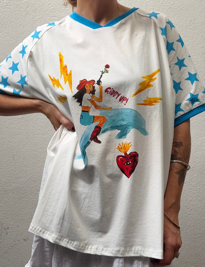Giddy Up Graphic Tee – White / Blue – By Frankie