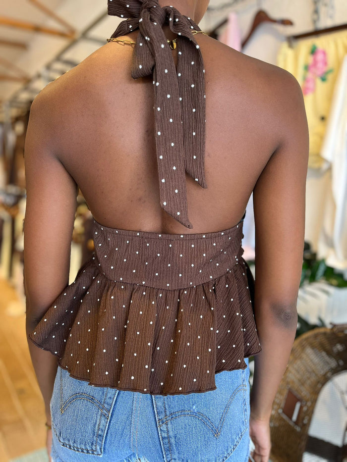 Polka Dot Halter Top – Chocolate Brown