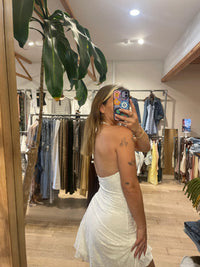 Floral Low Back Mini Dress – White