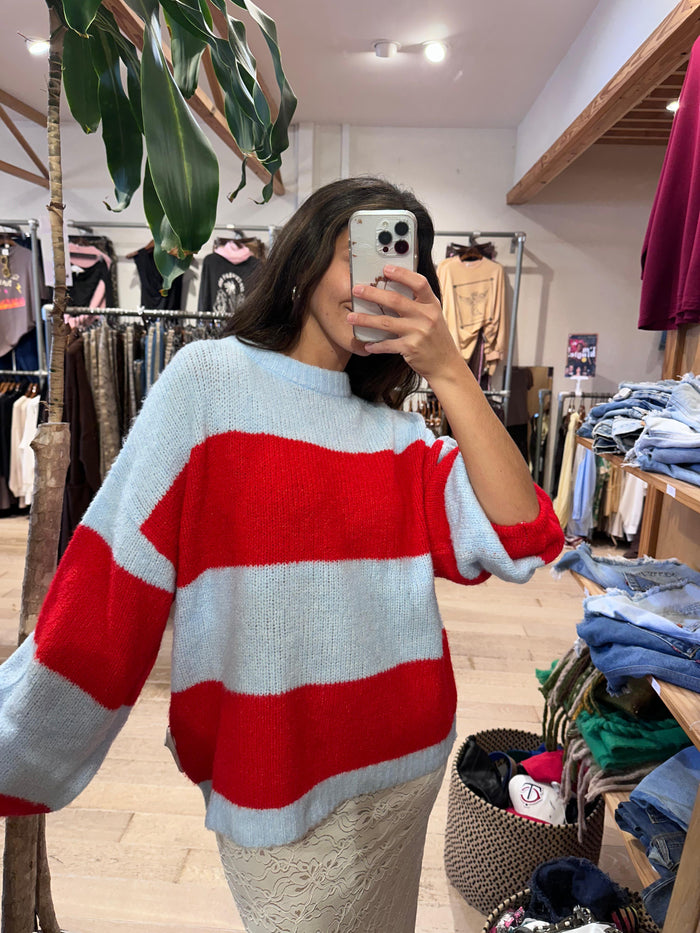 Candy Knit - Baby Blue/Red