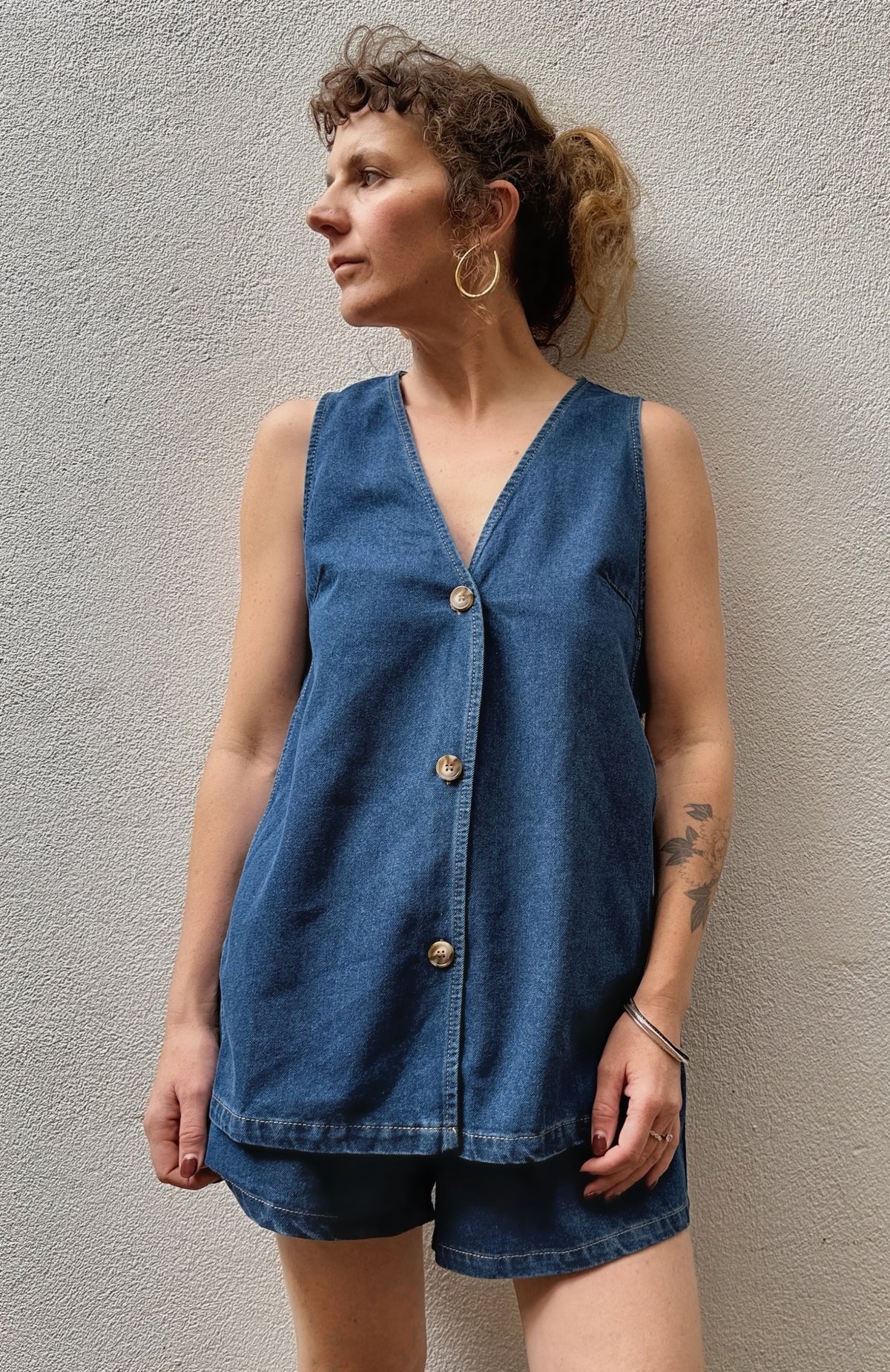 Open-Side Denim Vest Top – Mid Blue – By Frankie