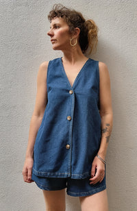 Open-Side Denim Vest Top – Mid Blue – By Frankie