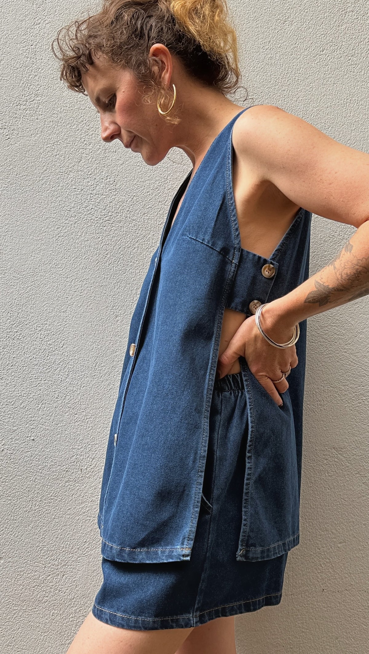 Open-Side Denim Vest Top – Mid Blue – By Frankie