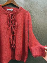 Tie Front Knit Top - Vintage Red Marle