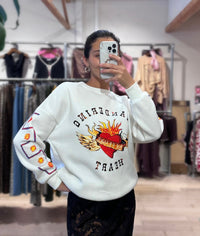 By Frankie / Wandering Hearts Fleece Jumper - White