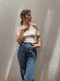 Off-Shoulder Button Top - Cream