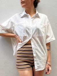 Contrast Stitch Cotton Shirt – White/Tan – By Frankie