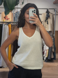 Relaxed V-Neck Knit Tank - Sleeveless Summer Knit - Vintage White