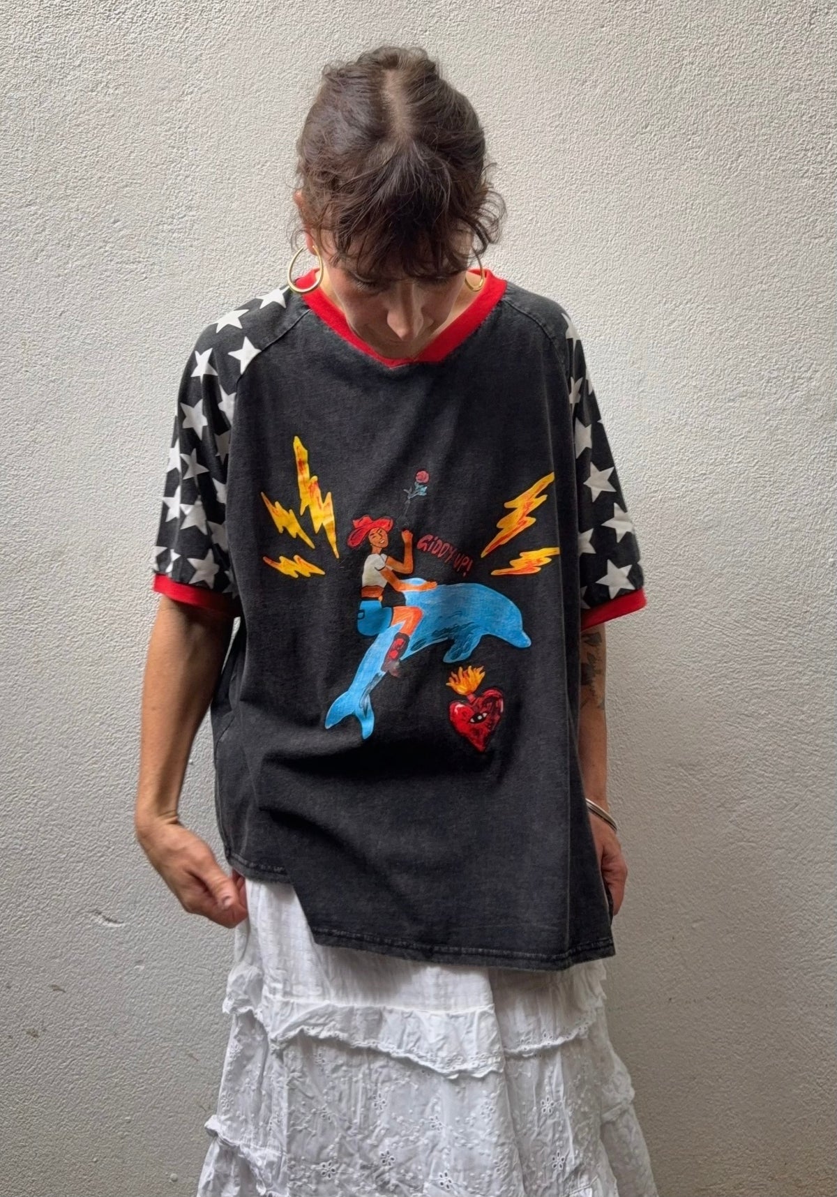 Giddy Up Graphic Tee – Washed Black / Raspberry – By Frankie