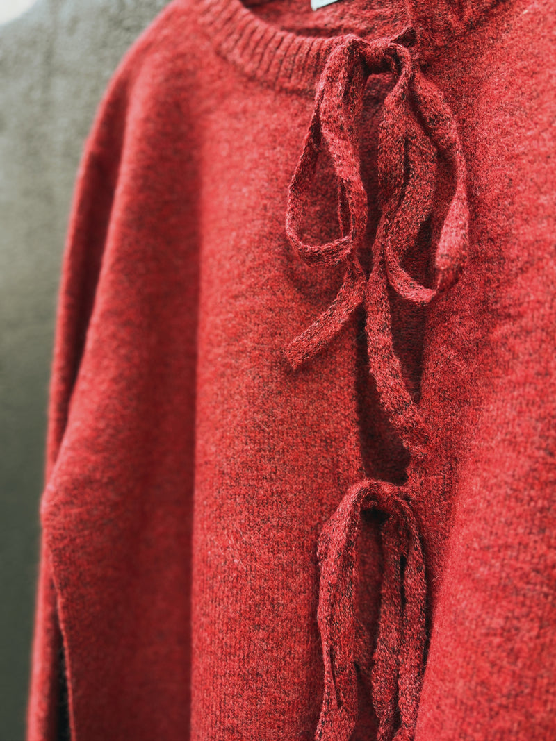 Tie Front Knit Top - Vintage Red Marle