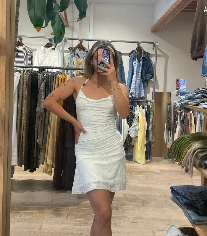 Floral Low Back Mini Dress – White