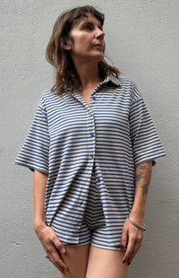 Stripe Rib Shirt – Blue & Grey Marle – By Frankie